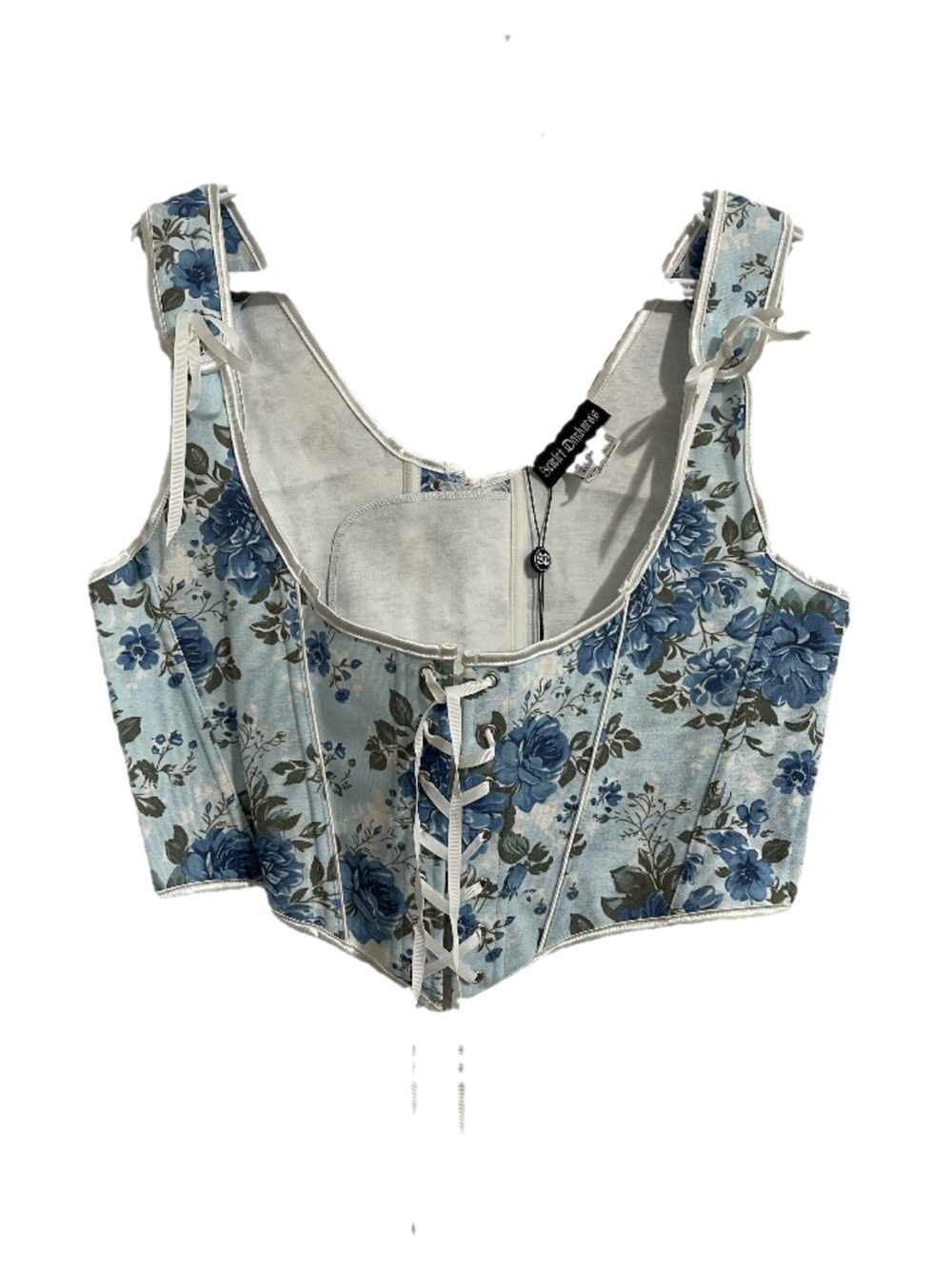 Scarlet Darkness Light Blue Floral Under Bust Lace-Up Corset